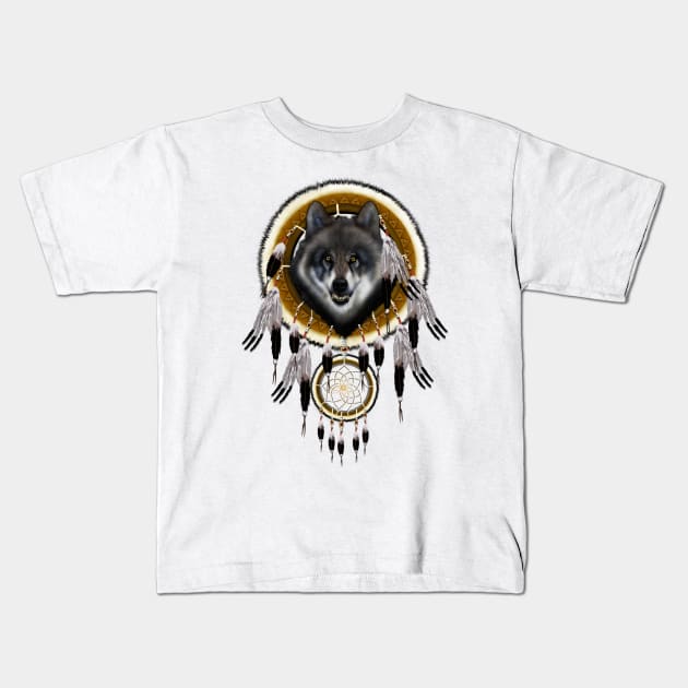 indian antive gray wolf dreamcatchers Kids T-Shirt by Dezigner007